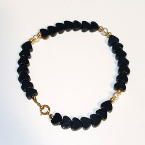 14kt gold over copper black onyx and pearl bracelet